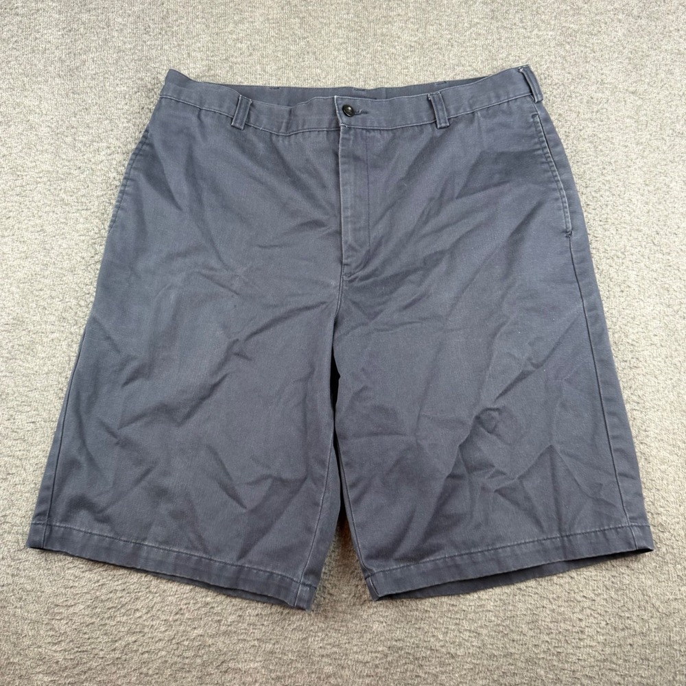 Lands' End Chino Shorts Men's 35 Navy Blue‎ Cotton Twill Flat Front Casual